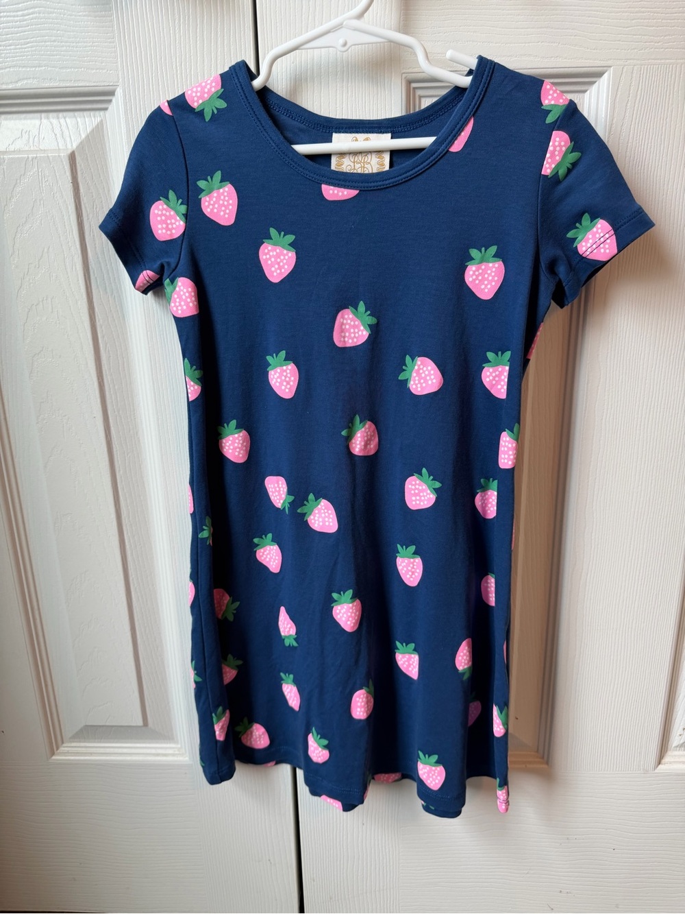 The Beaufort Bonnet Company Navy Dress with Pink Strawberry Print